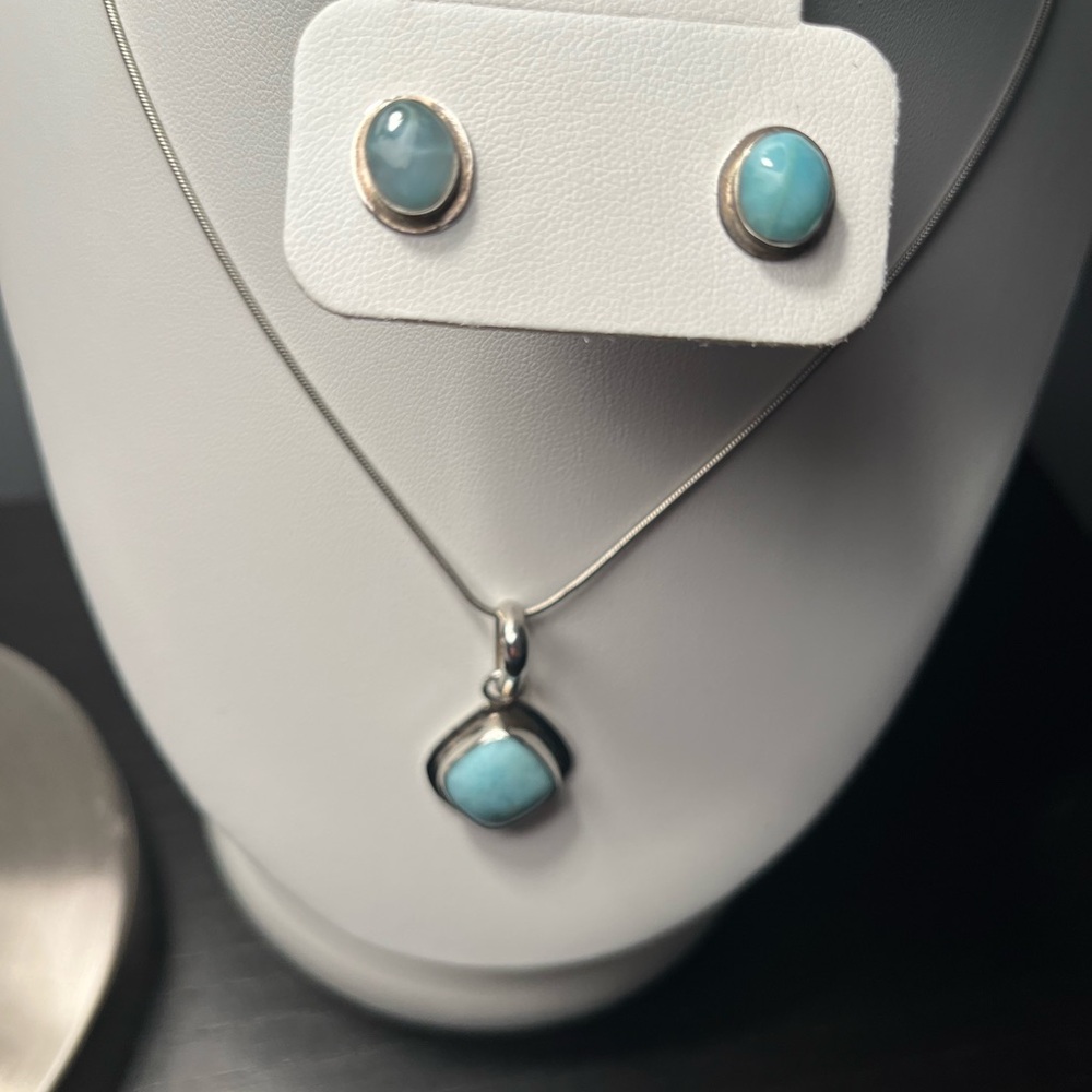 Larimar Pendant Necklace and Earrings Set - Picture 2 of 11